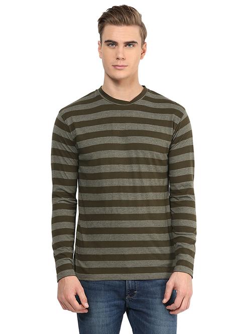 olive green cotton striped tshirt - 15578044 - Very Small Image - 1