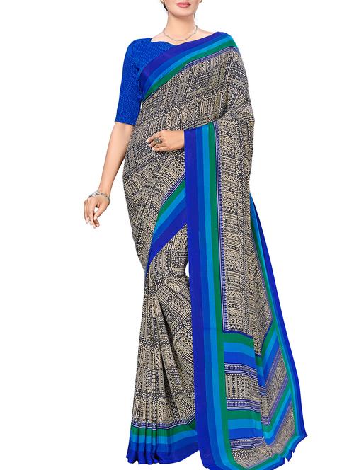 contrast bordered printed saree - 15578436 - Very Small Image - 1