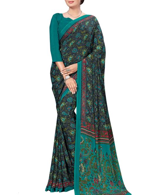 contrast bordered printed saree - 15578439 - Very Small Image - 1