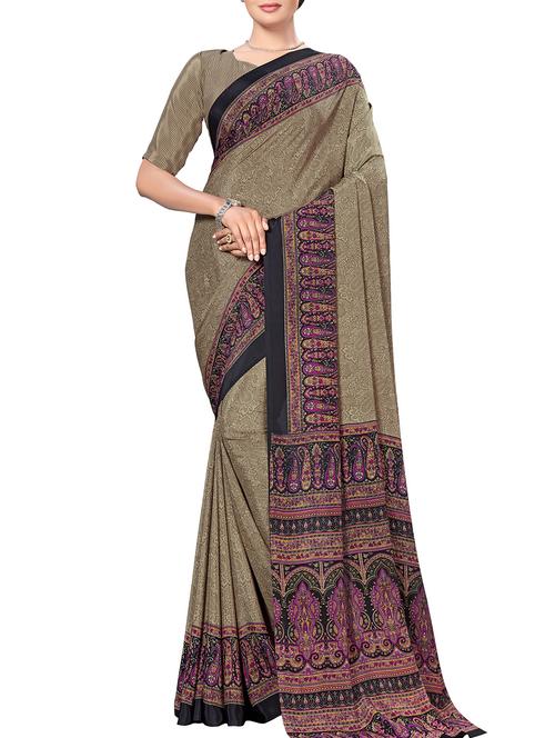 contrast bordered printed saree - 15578442 - Very Small Image - 1