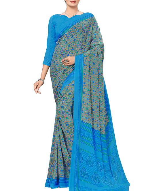 contrast bordered printed saree - 15578445 - Very Small Image - 1