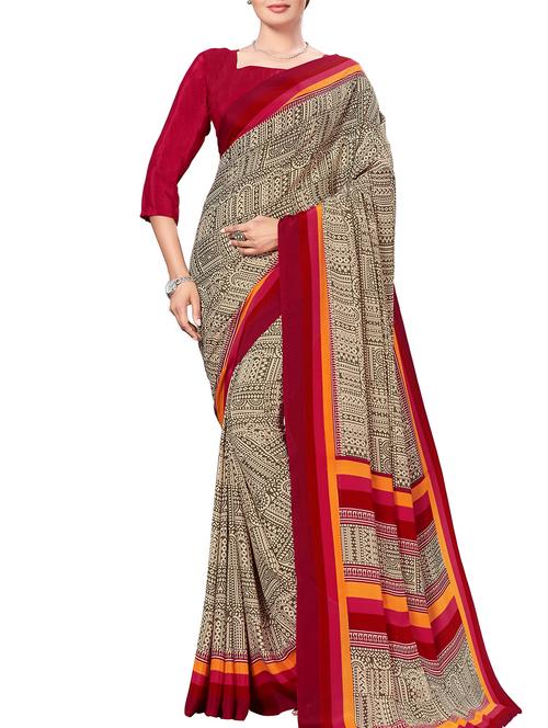 contrast bordered printed saree - 15578446 - Very Small Image - 1