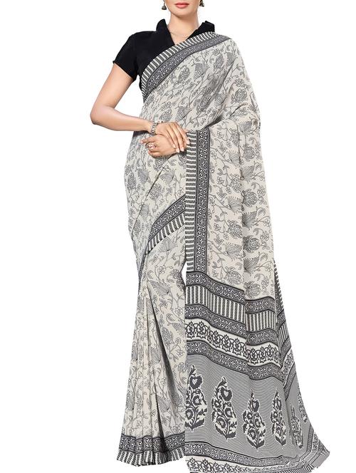 contrast bordered printed saree - 15578447 - Very Small Image - 1