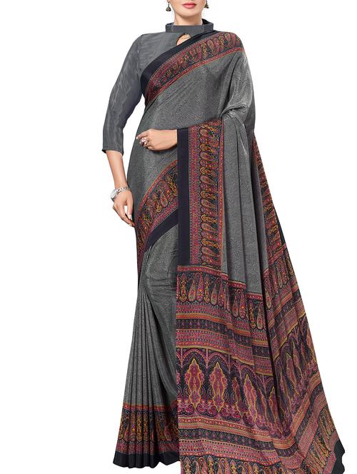 contrast bordered printed saree - 15578450 - Very Small Image - 1