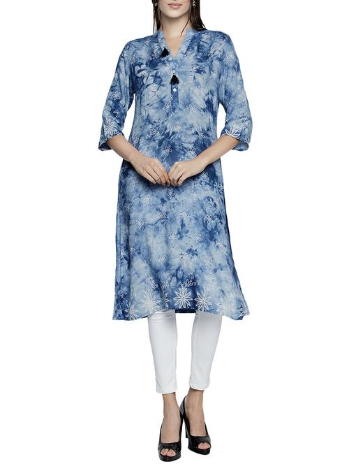 denim straight kurta with tassels - 15578462 - Very Small Image - 1
