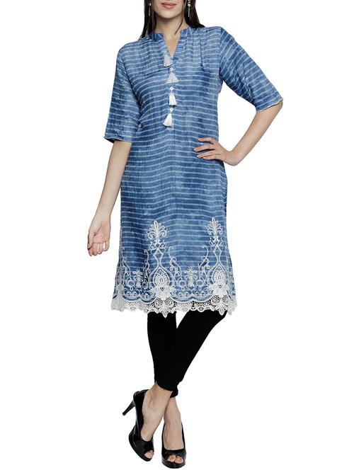 denim straight kurta with tassels - 15578463 - Very Small Image - 1