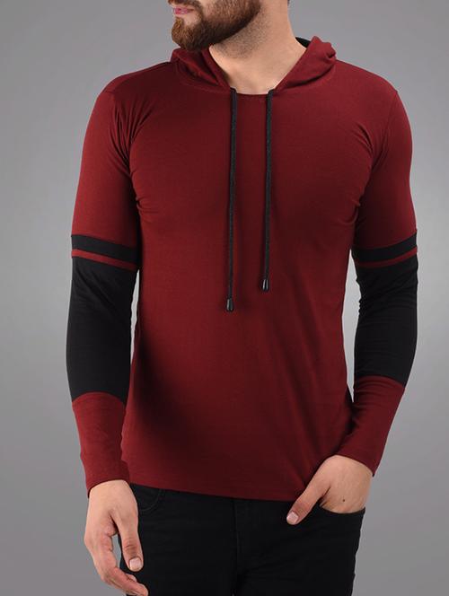 maroon cotton color block t-shirt - 15578547 - Very Small Image - 1