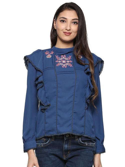 ruffled lace detailed embroidered top - 15579839 - Very Small Image - 1