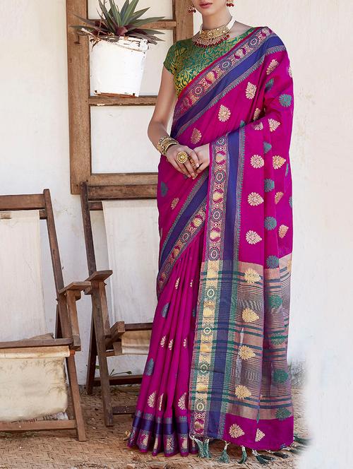 zari motif banarasi saree with blouse - 15579948 - Very Small Image - 1