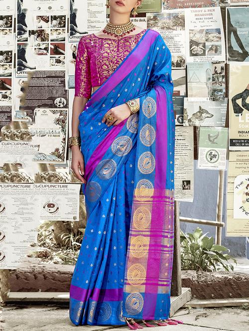 conversational zari border banarasi saree with blouse - 15579950 - Very Small Image - 1
