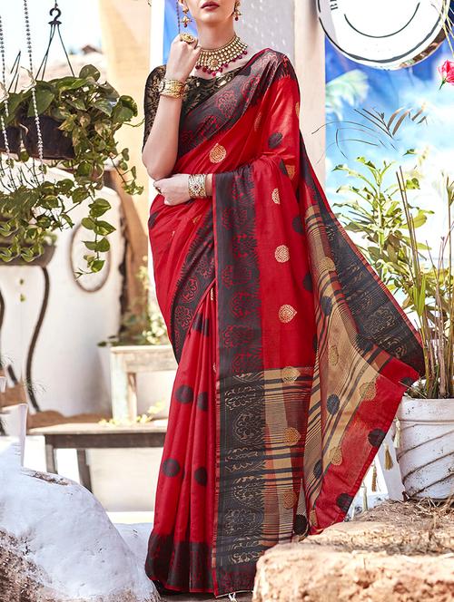 floral motif banarasi saree with blouse - 15579952 - Very Small Image - 1
