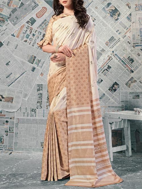 floral foil printed saree with blouse - 15579955 - Very Small Image - 1