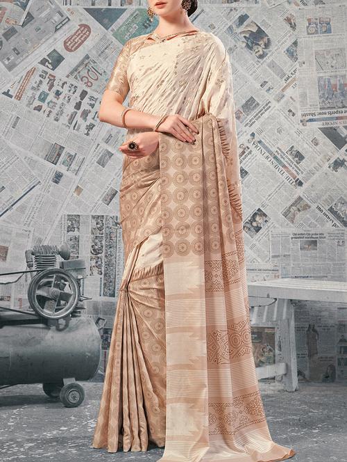floral foil printed saree with blouse - 15579960 - Very Small Image - 1
