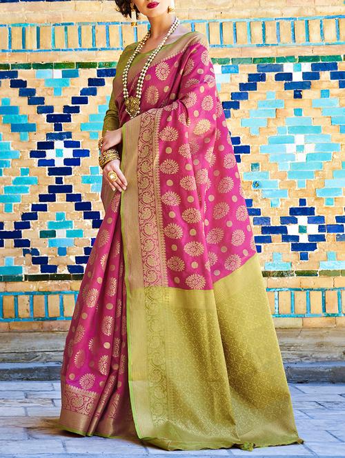 floral zari motif banarasi saree with blouse - 15579966 - Very Small Image - 1