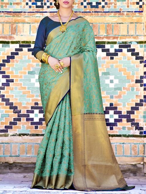 floral zari motif banarasi saree with blouse - 15579970 - Very Small Image - 1