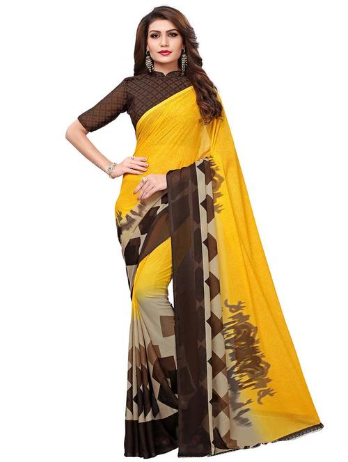 contrast bordered printed saree with blouse - 15580000 - Very Small Image - 1