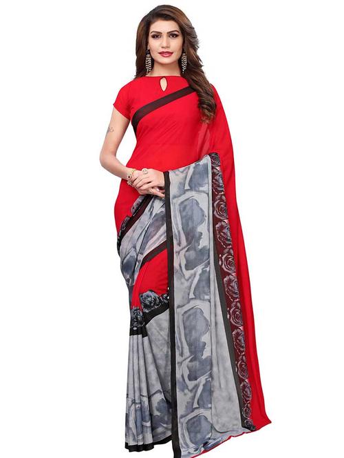 contrast bordered printed saree with blouse - 15580005 - Very Small Image - 1