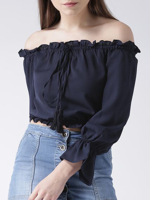 tie front off shoulder crop top - 15580077 - Very Small Image - 1
