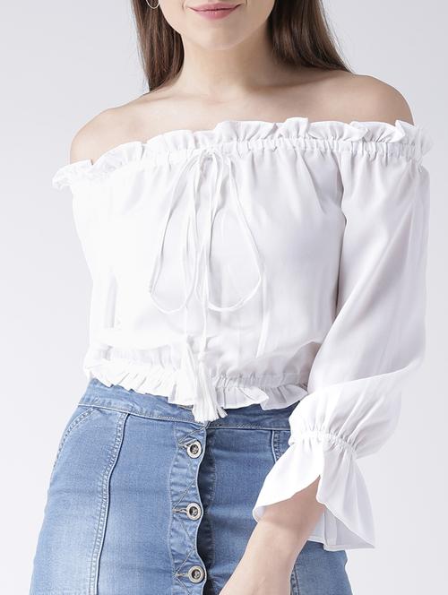 tie front off shoulder crop top - 15580079 - Very Small Image - 1