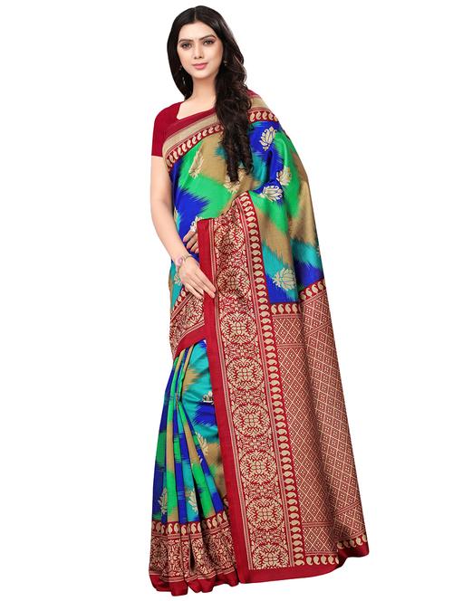 contrast bordered printed saree with blouse - 15580300 - Very Small Image - 1
