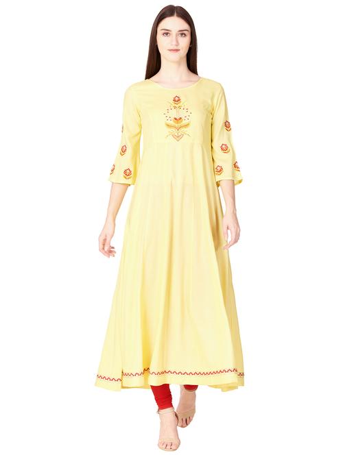 embroidered a-line bell sleeves kurta - 15580372 - Very Small Image - 1