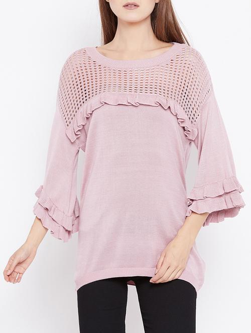 frill detail pointelle knit top - 15581451 - Very Small Image - 1