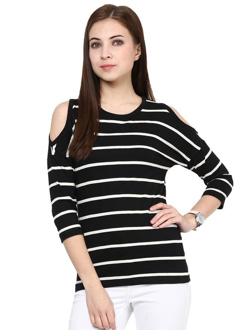 cold shoulder striped top - 15581554 - Very Small Image - 1
