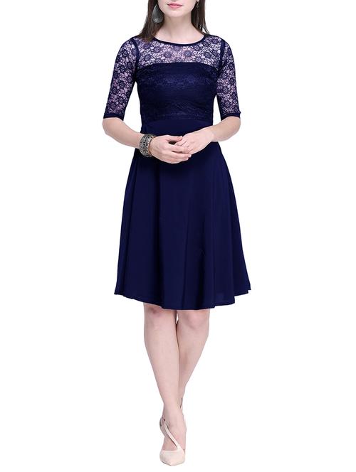 floral mesh panel flared dress - 15581588 - Very Small Image - 1
