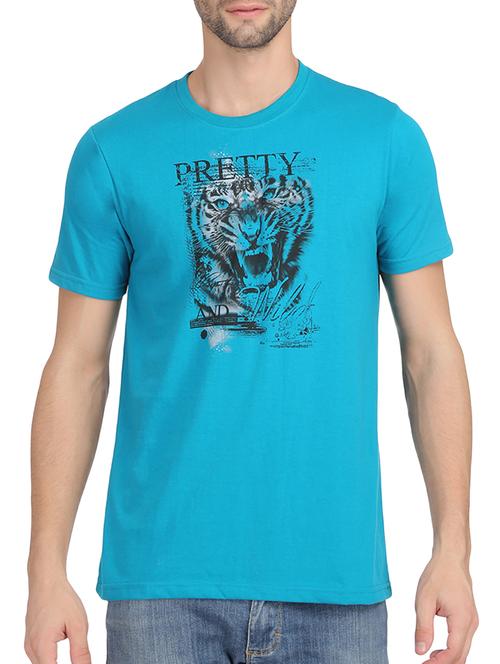 turquoise cotton chest print tshirt - 15581645 - Very Small Image - 1