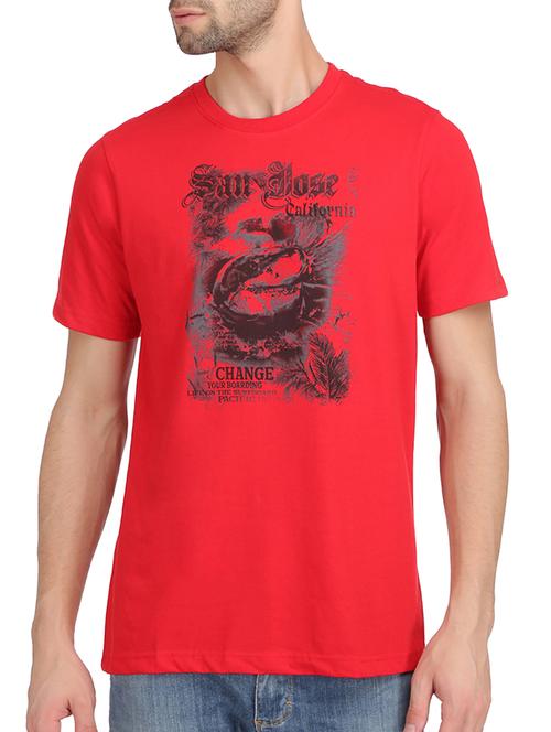 red cotton chest print tshirt - 15581648 - Very Small Image - 1
