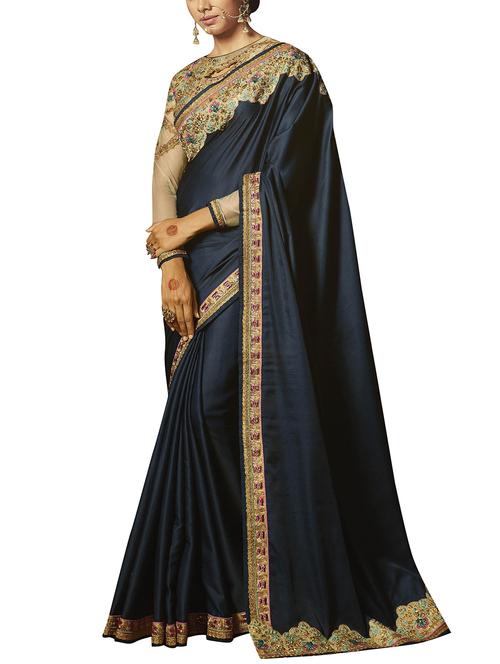 midnight blue bordered saree with blouse - 15582226 - Very Small Image - 1