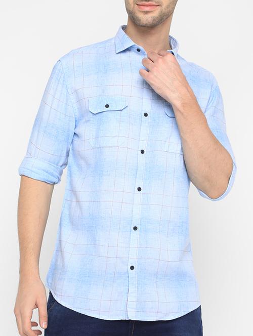 blue cotton casual shirt - 15582698 - Very Small Image - 1