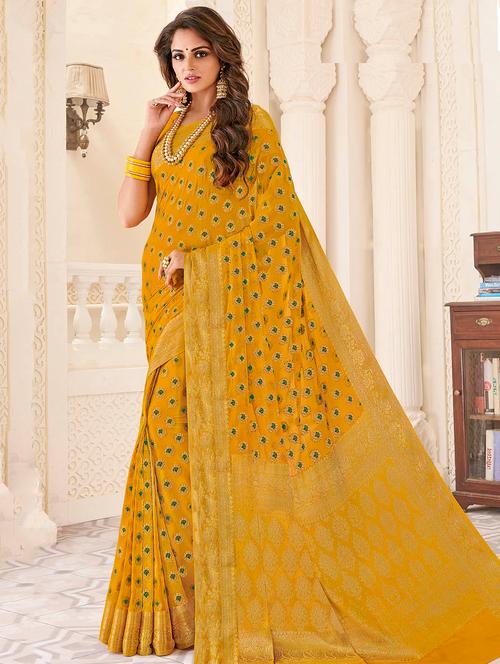 ditsy floral bordered woven saree with blouse - 15583416 - Very Small Image - 1
