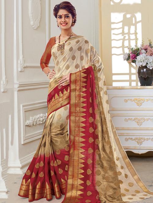 temple bordered woven saree with blouse - 15583485 - Very Small Image - 1