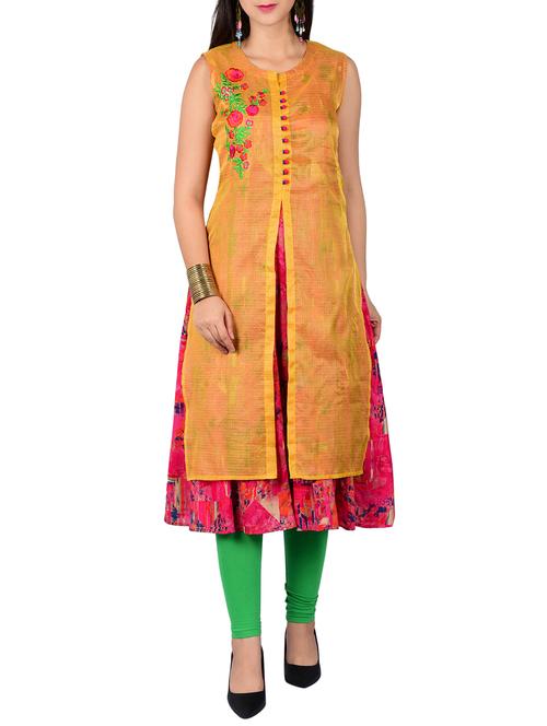 embroidered chanderi layered kurta - 15583618 - Very Small Image - 1