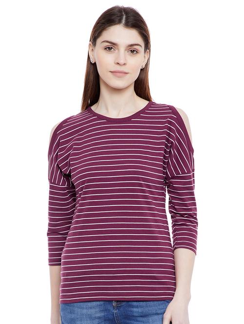 cold shoulder striped tee - 15584118 - Very Small Image - 1