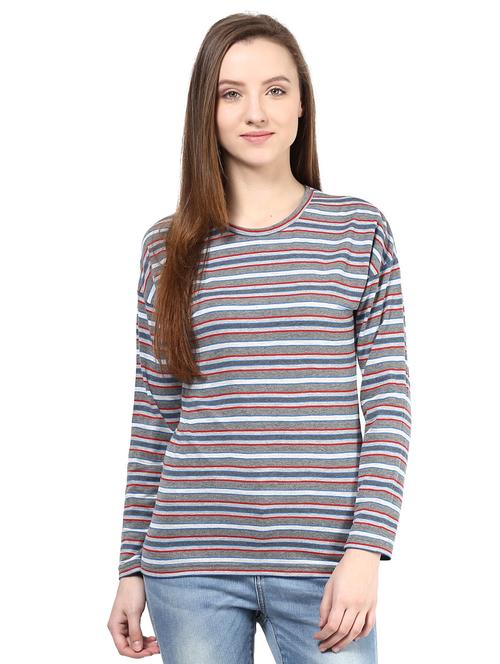 dropped shoulder long sleeved striped tee - 15584131 - Very Small Image - 1