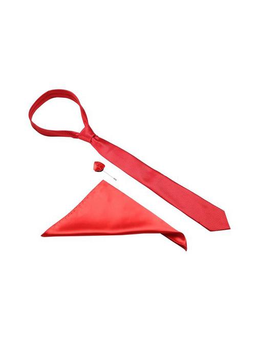 red microfiber tie with pocketsquare and lapelpin - 15584784 - Very Small Image - 1