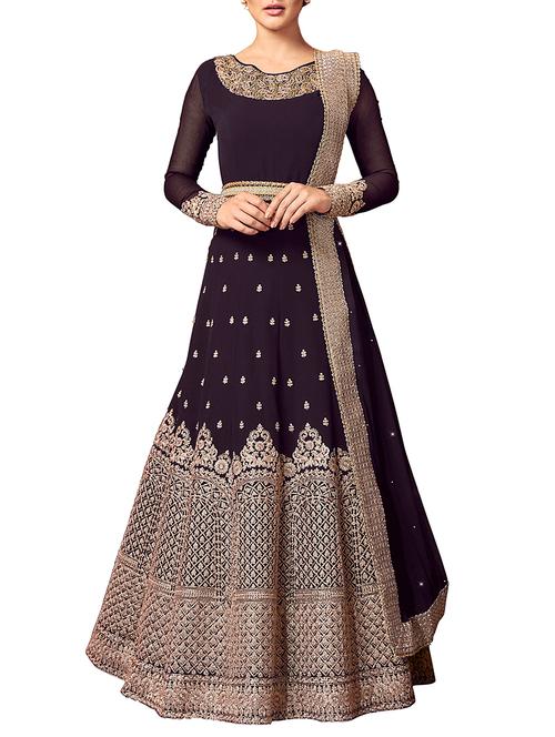 embroidered semi-stitched anarkali suit - 15585112 - Very Small Image - 1