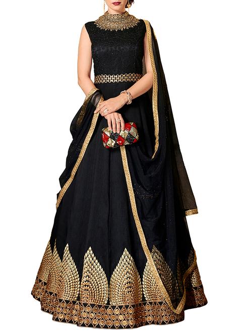 embroidered semi-stitched anarkali suit - 15585122 - Very Small Image - 1