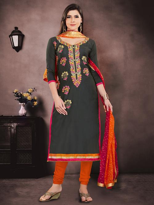 embroidered unstitched churidaar suit - 15585755 - Very Small Image - 1