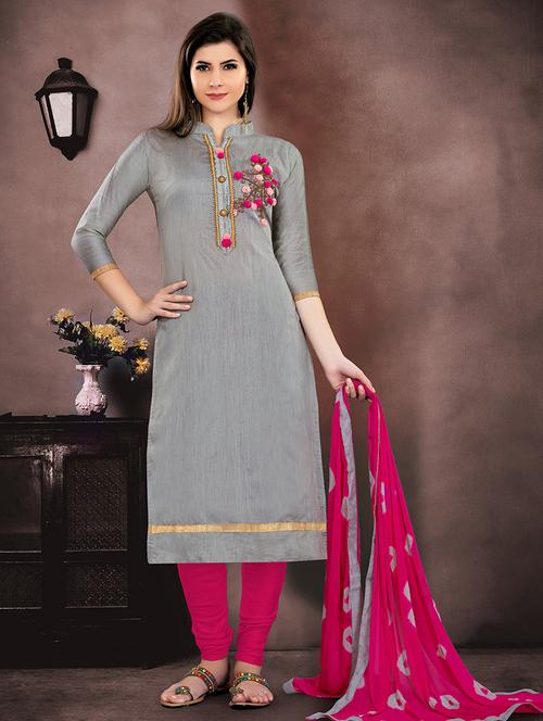 embroidered unstitched churidaar suit - 15585758 - Very Small Image - 1