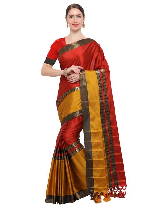 contrast zari border woven saree with blouse - 15585773 - Very Small Image - 1