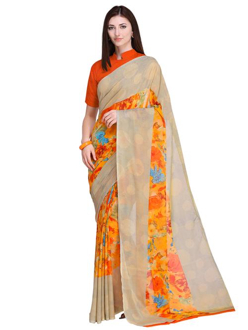 contrast border floral printed saree with blouse - 15585780 - Very Small Image - 1
