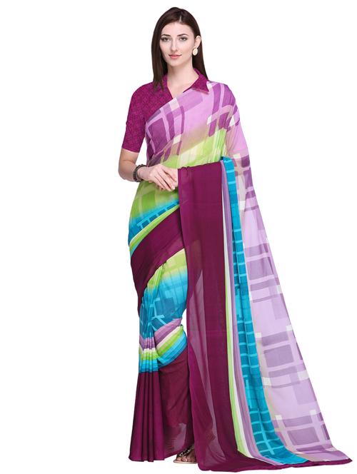 contrast shades geometrical printed saree with blouse - 15585789 - Very Small Image - 1