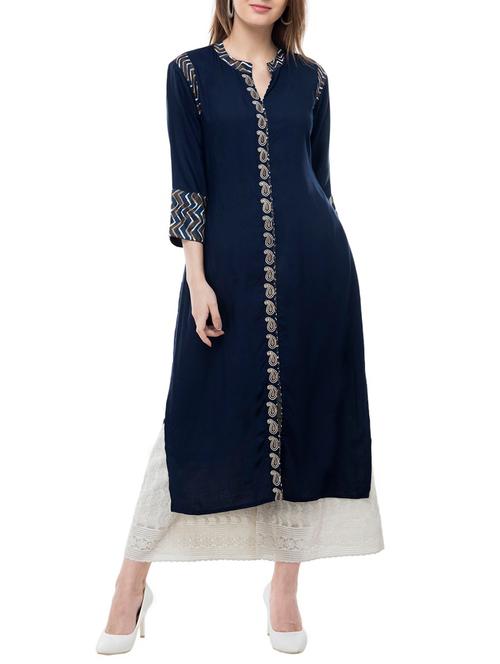 twilight blue straight kurta - 15585995 - Very Small Image - 1