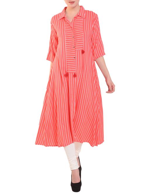 a-line stripes kurta with tassels - 15586302 - Very Small Image - 1