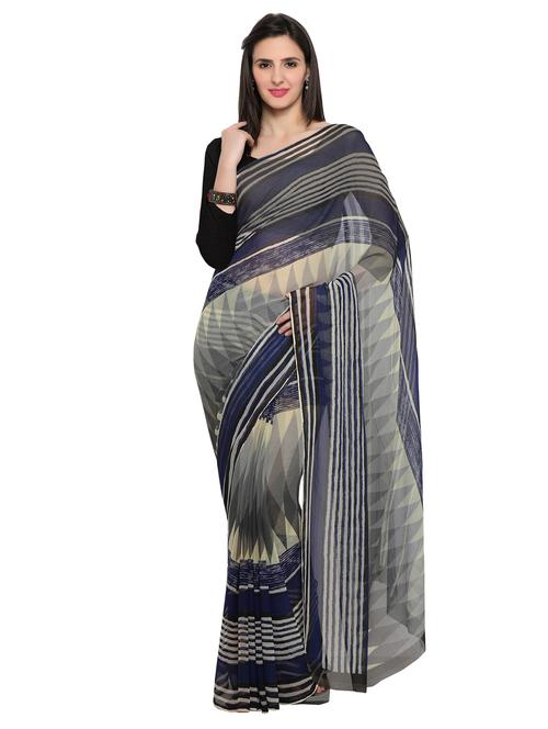 stripes printed saree with blouse - 15589452 - Very Small Image - 1