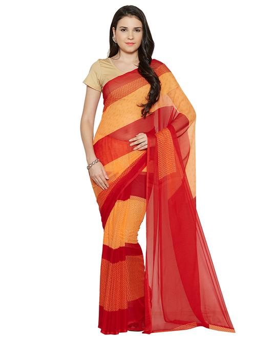 contrast bordered printed saree with blouse - 15589461 - Very Small Image - 1