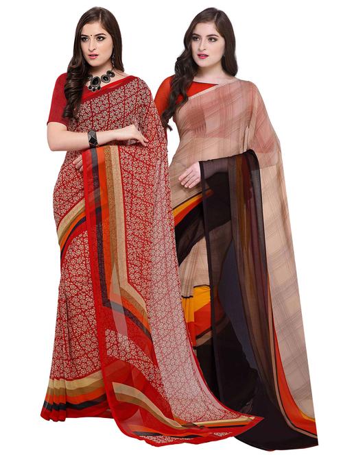 set of 2 combos saree with blouse - 15589477 - Very Small Image - 1